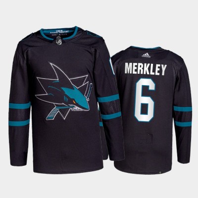 Adidas San Jose Sharks #6 Ryan Merkley Men's 202122 Alternate Authentic NHL Jersey Black